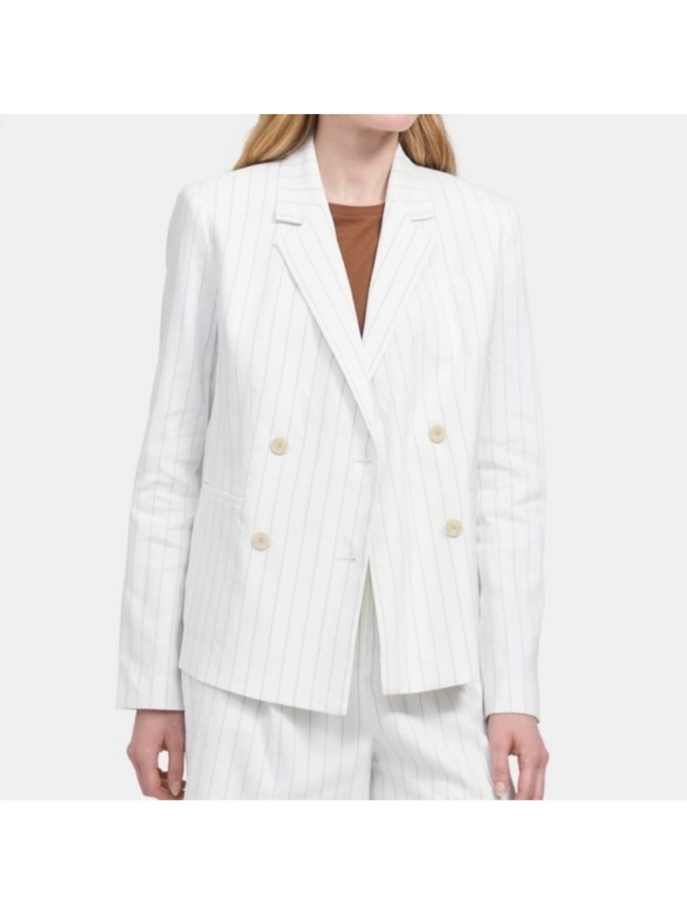 Theory White Pinstripe Double-Breasted Blazer